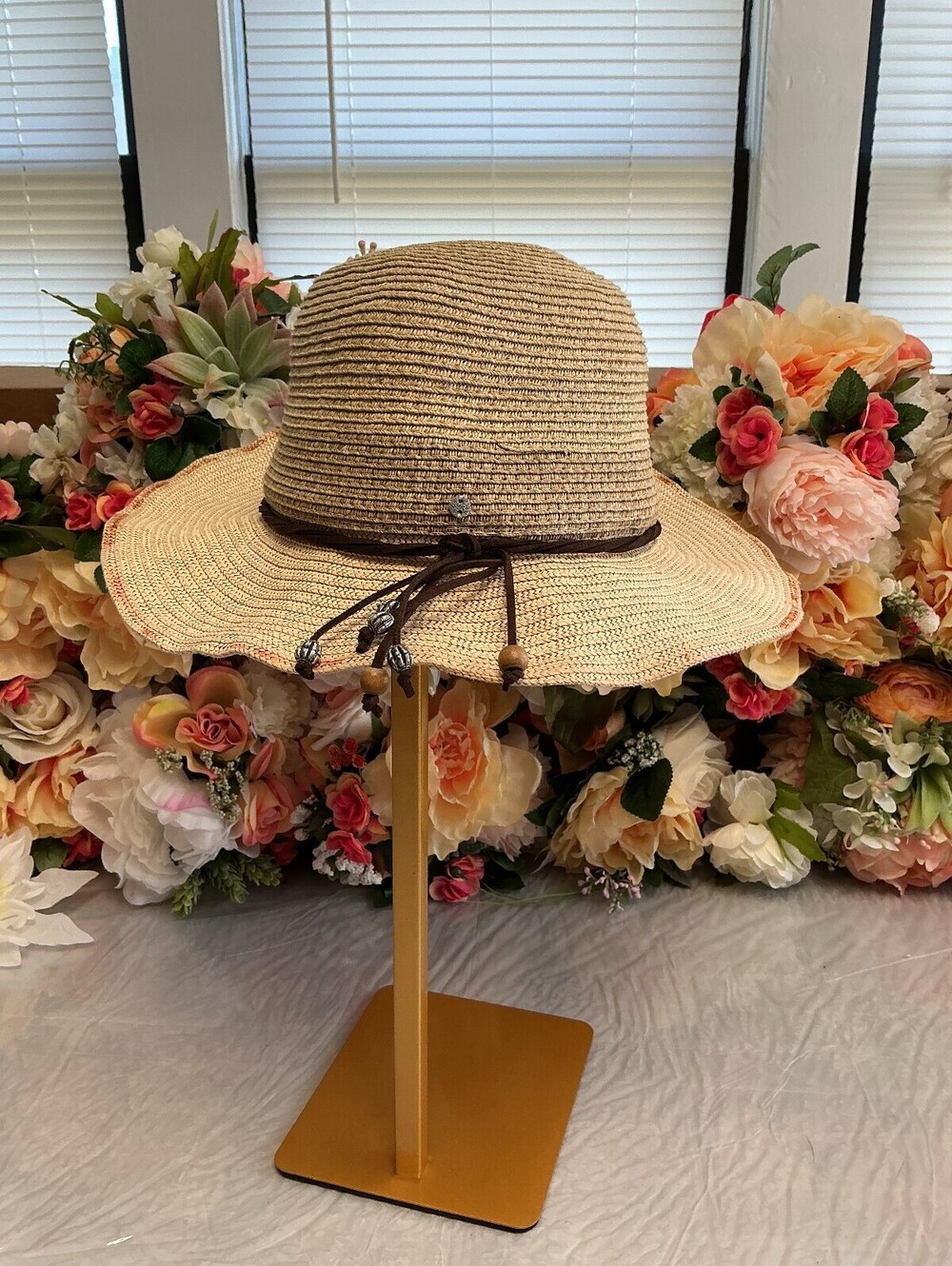 Kooringal Wide Brim Paper Sun Hat 57cm Beaded Natural